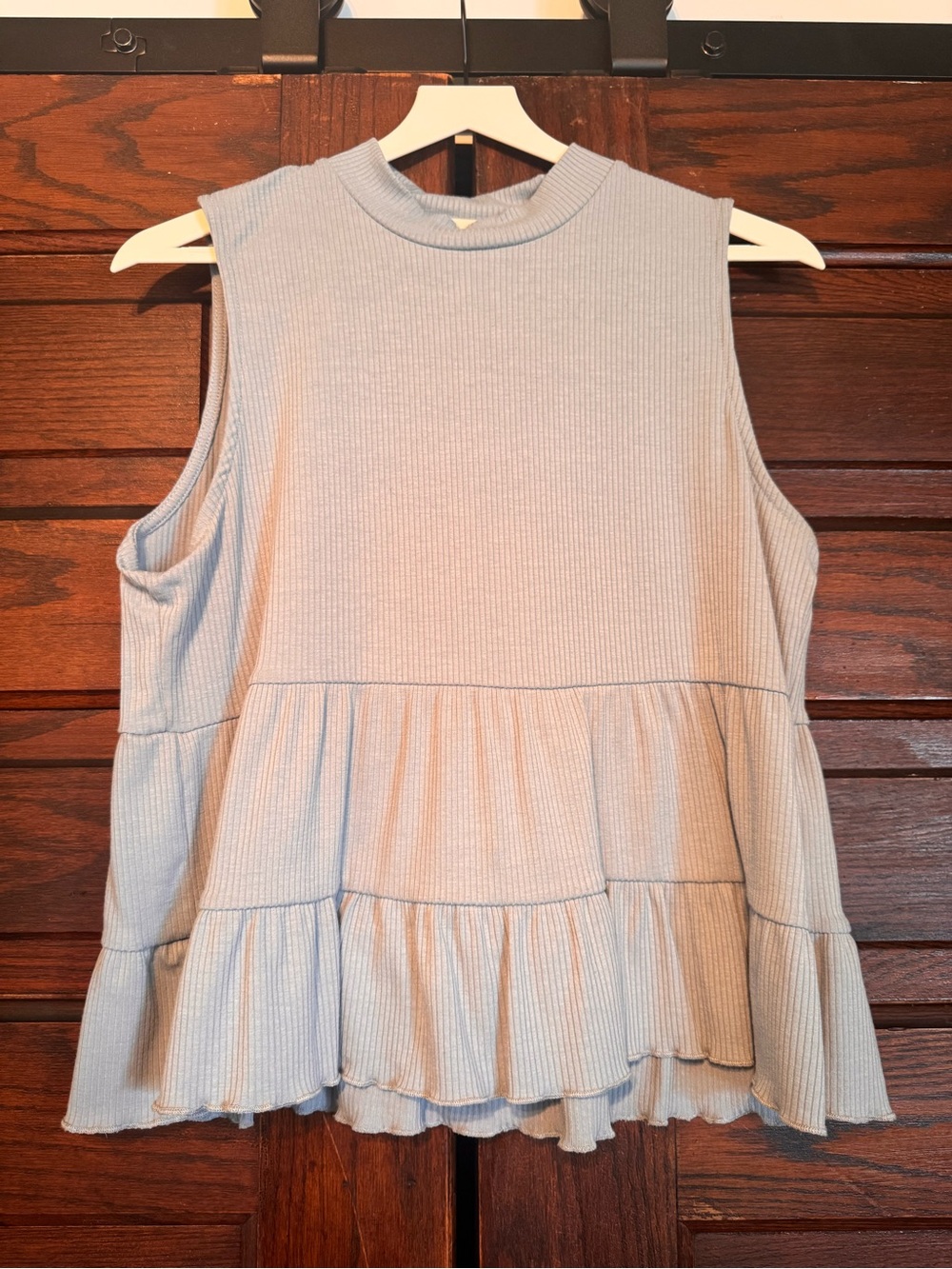 Altar'd State Light Blue Ribbed Sleeveless Peplum Tank